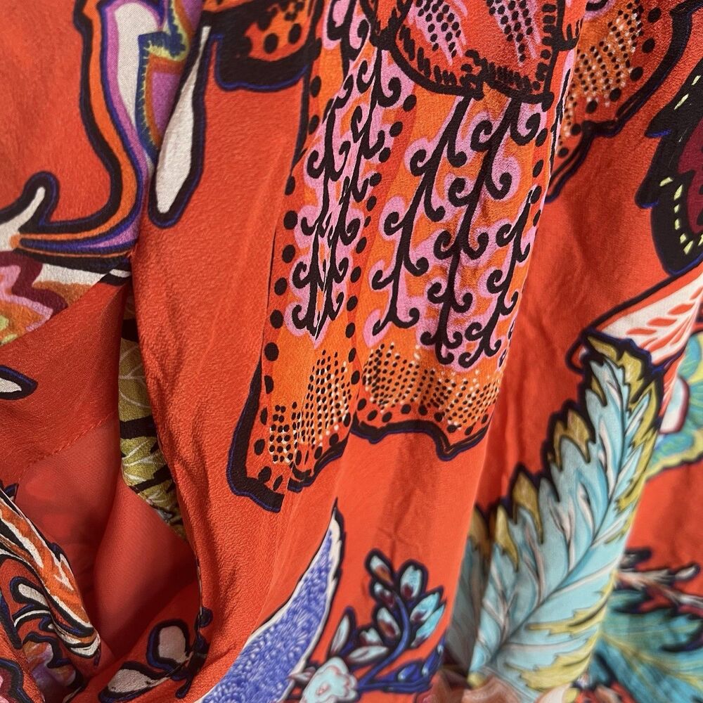 Anthropologie Maeve 100% Silk Larkhill Midi Dress Size Large Orange Floral Swing - Picture 5 of 13